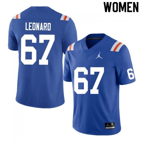 Women's Florida Gators #67 Richie Leonard NCAA Nike Blue Throwback Authentic Stitched College Football Jersey IDI2462OM